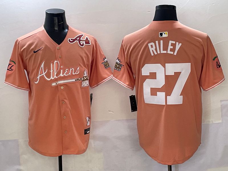 Men Atlanta Braves #27 Riley Orange Five generations Joint Name 2025 Nike MLB Jersey style 7